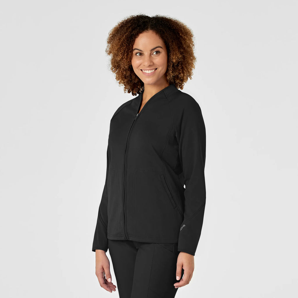 Wink Scrubs Women's Fleece Full Zip Jacket Black | scrub-supply.com