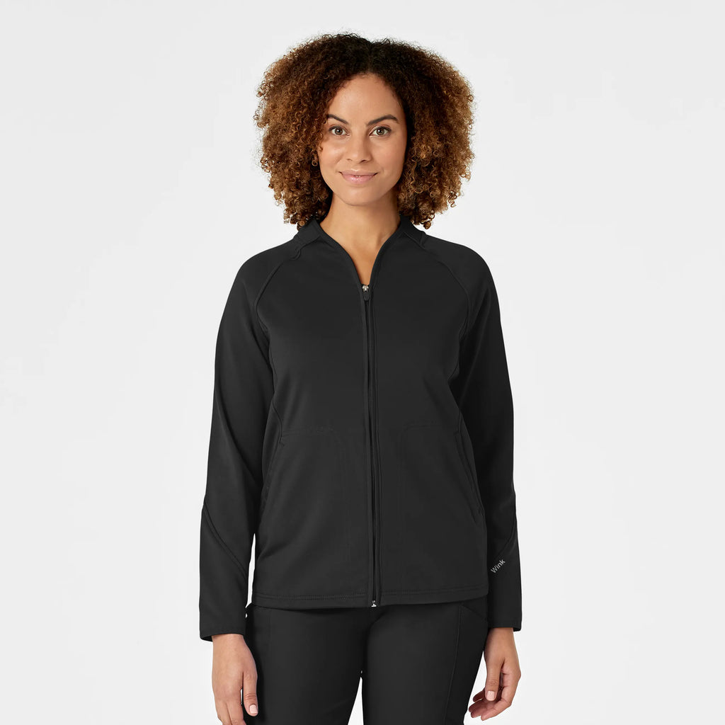 Wink Scrubs Women's Fleece Full Zip Jacket Black | scrub-supply.com