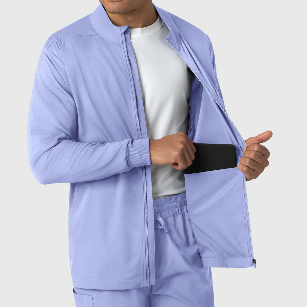 Wink Scrubs Men's Warm Up Jacket Ceil Blue | scrub-supply.com