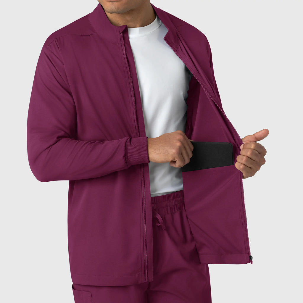 Wink Scrubs Men's Warm Up Jacket Wine | scrub-supply.com