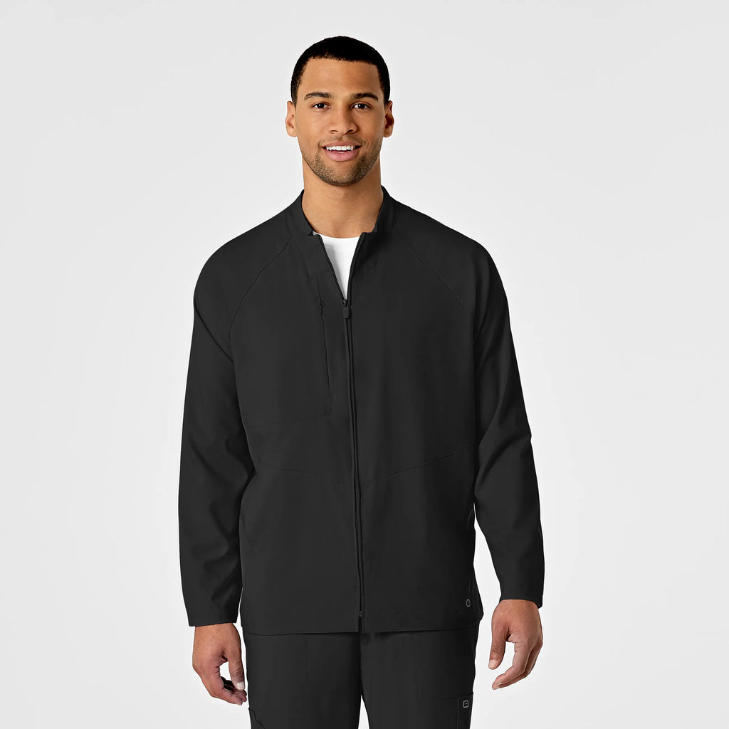 Wink Scrubs Men's Zip Front Warm Up Jacket Black | scrub-supply.com