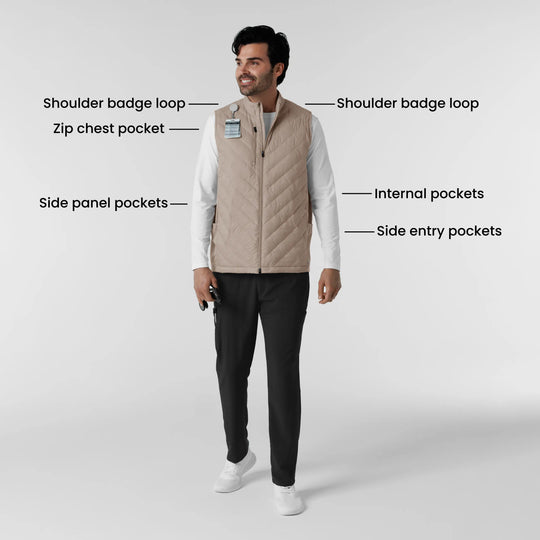 Wink Scrubs Men's Quilted Scrub Vest Haze | scrub-supply.com