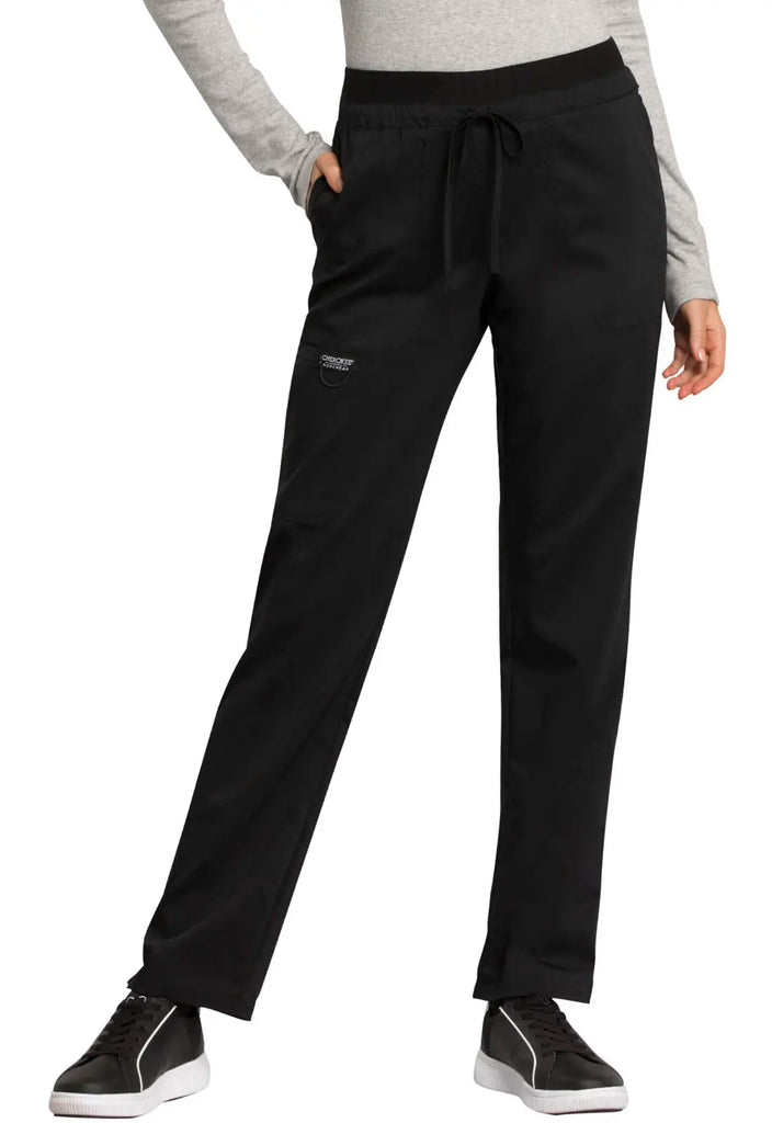 Cherokee Scrubs Women's Mid Rise Tapered Leg Drawstring Pant Black | scrub-supply.com