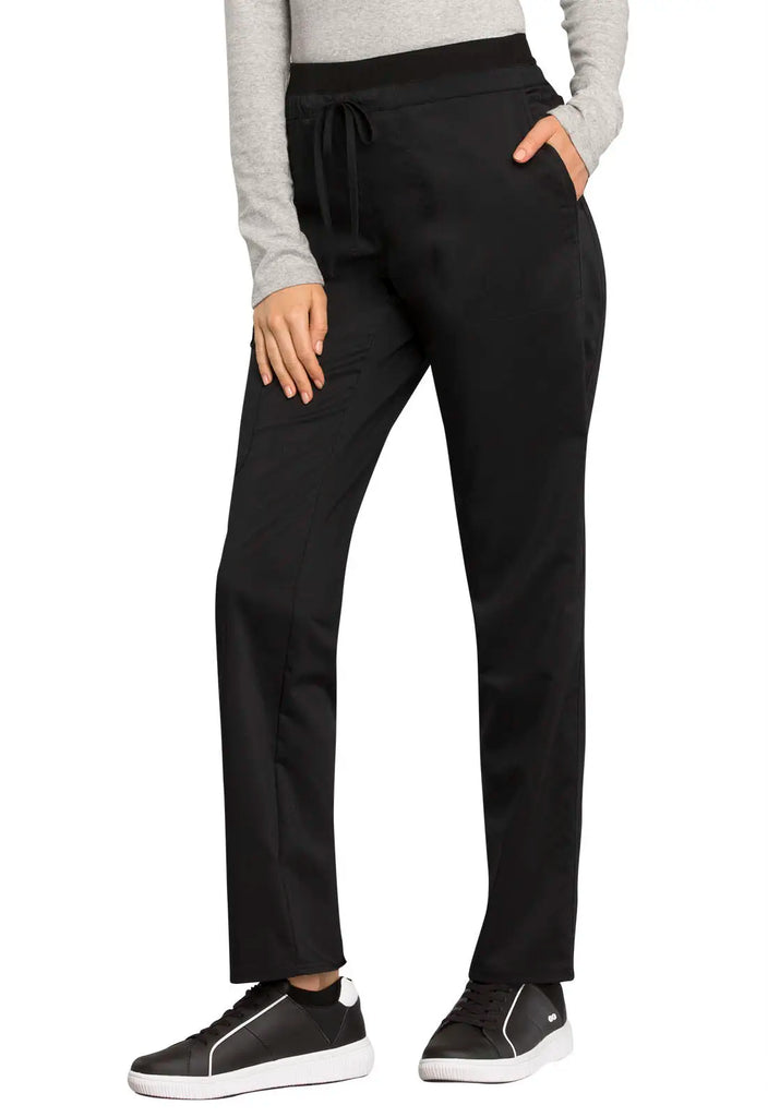 Cherokee Scrubs Mid Rise Tapered Leg Drawstring Pant Black | scrub-supply.com