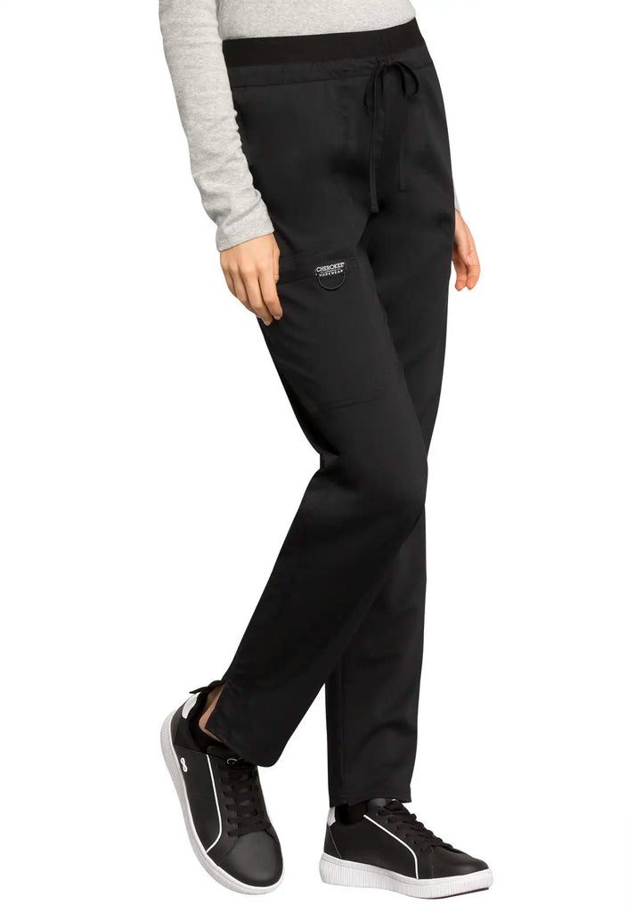 Cherokee Scrubs Mid Rise Tapered Leg Drawstring Pant Black | scrub-supply.com