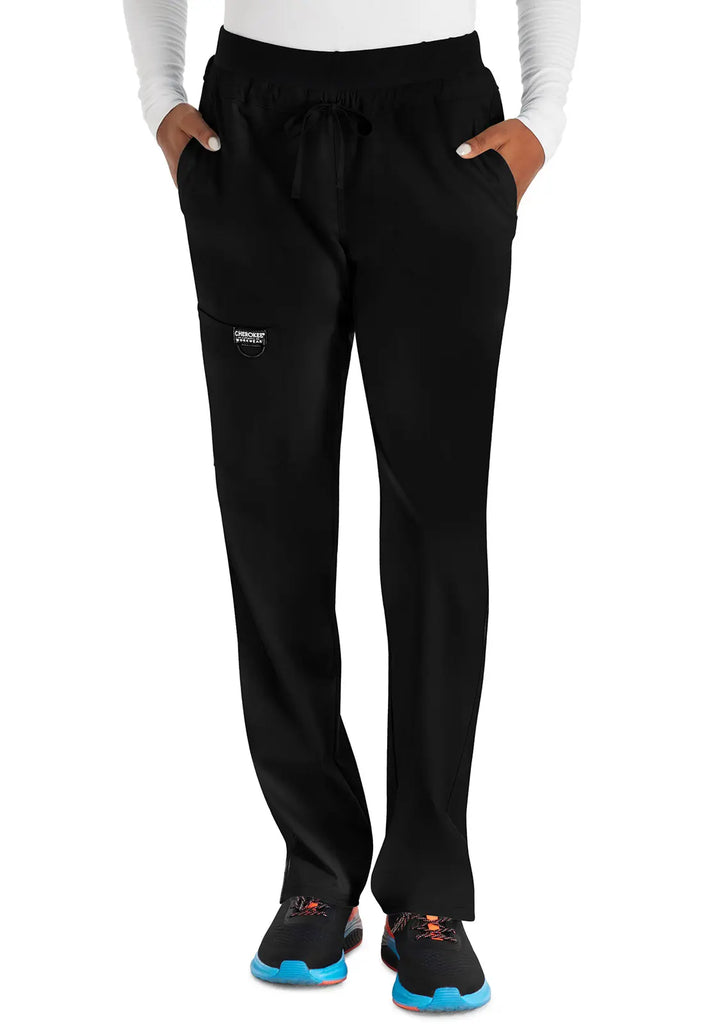 Cherokee Scrubs Women's Mid Rise Tapered Leg Drawstring Pant Black | scrub-supply.com