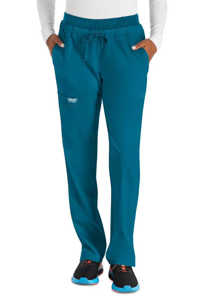 Cherokee Scrubs Women's Mid Rise Tapered Leg Drawstring Pant Caribbean Blue | scrub-supply.com