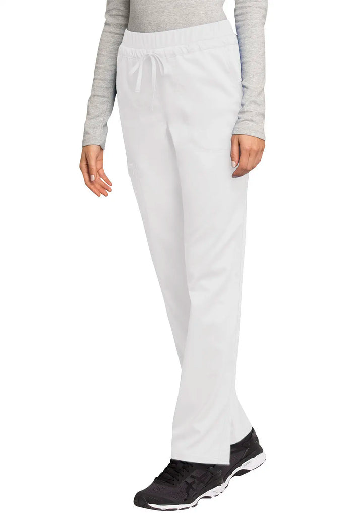 Cherokee Scrubs Mid Rise Tapered Leg Drawstring Pant White | scrub-supply.com