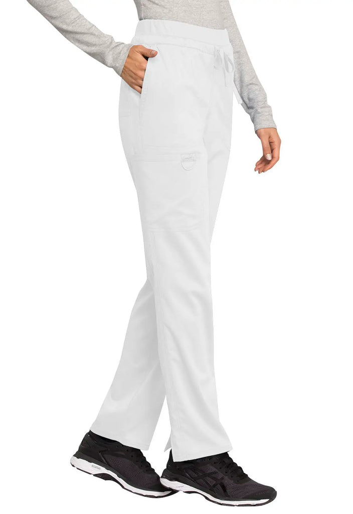 Cherokee Scrubs Mid Rise Tapered Leg Drawstring Pant White | scrub-supply.com