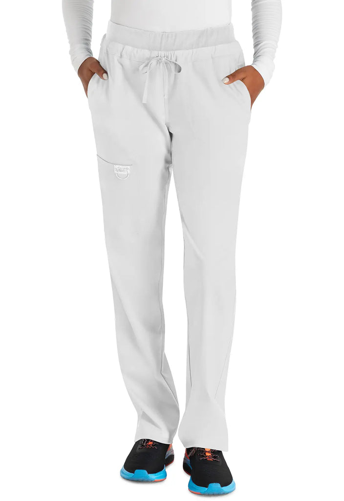 Cherokee Scrubs Women's Mid Rise Tapered Leg Drawstring Pant White | scrub-supply.com