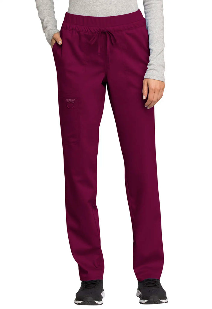 Cherokee Scrubs Mid Rise Tapered Leg Drawstring Pant Wine | scrub-supply.com