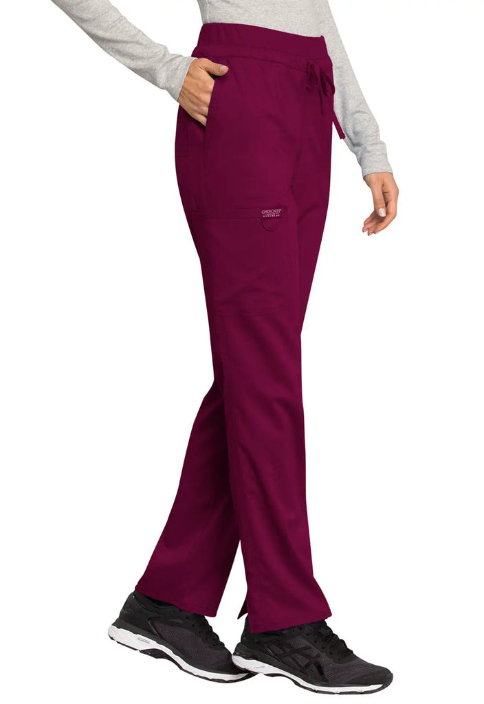 Cherokee Scrubs Mid Rise Tapered Leg Drawstring Pant Wine | scrub-supply.com