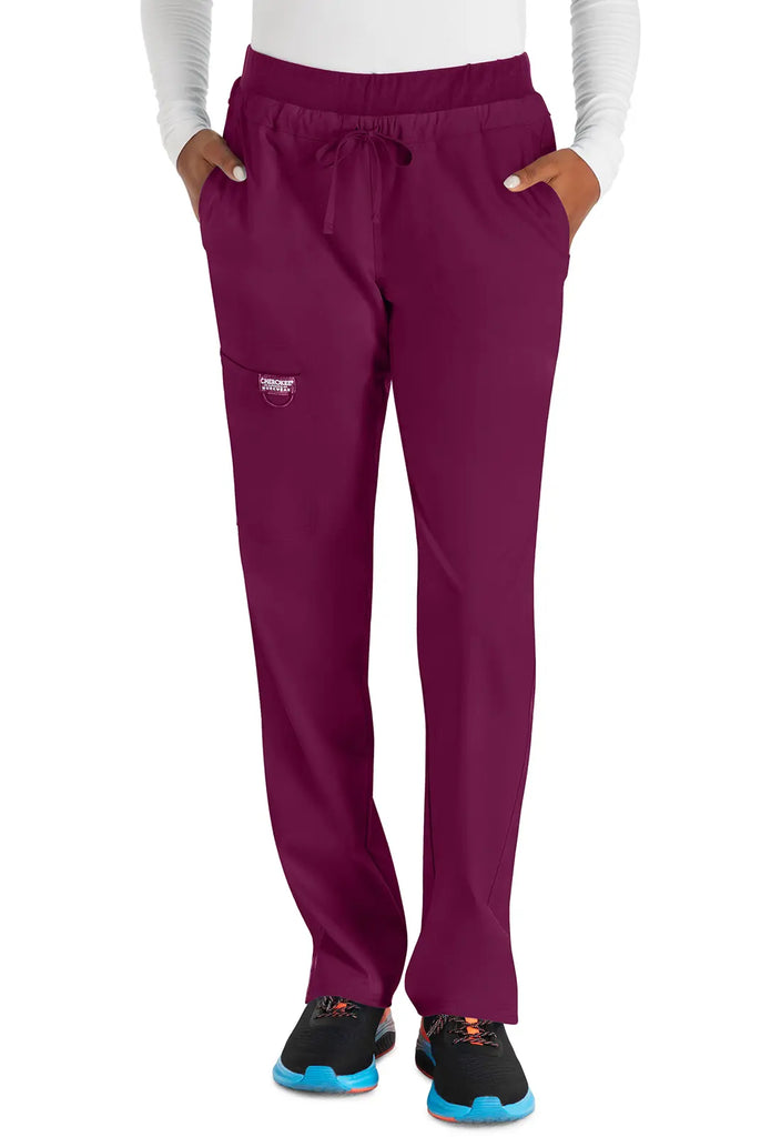 Cherokee Scrubs Women's Mid Rise Tapered Leg Drawstring Pant Wine | scrub-supply.com