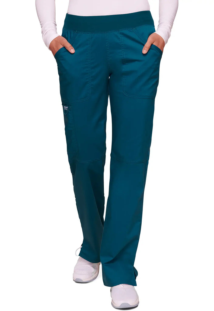 Cherokee Scrubs Women's Mid Rise Straight Leg Pull-on Pant Caribbean Blue | scrub-supply.com