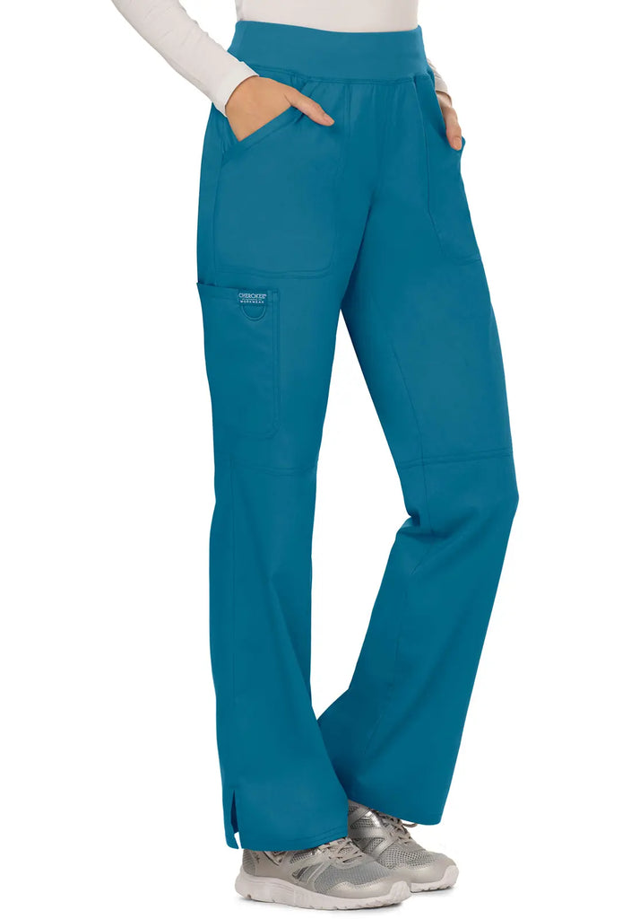 Cherokee Scrubs Women's Mid Rise Straight Leg Pull-on Pant Caribbean Blue | scrub-supply.com