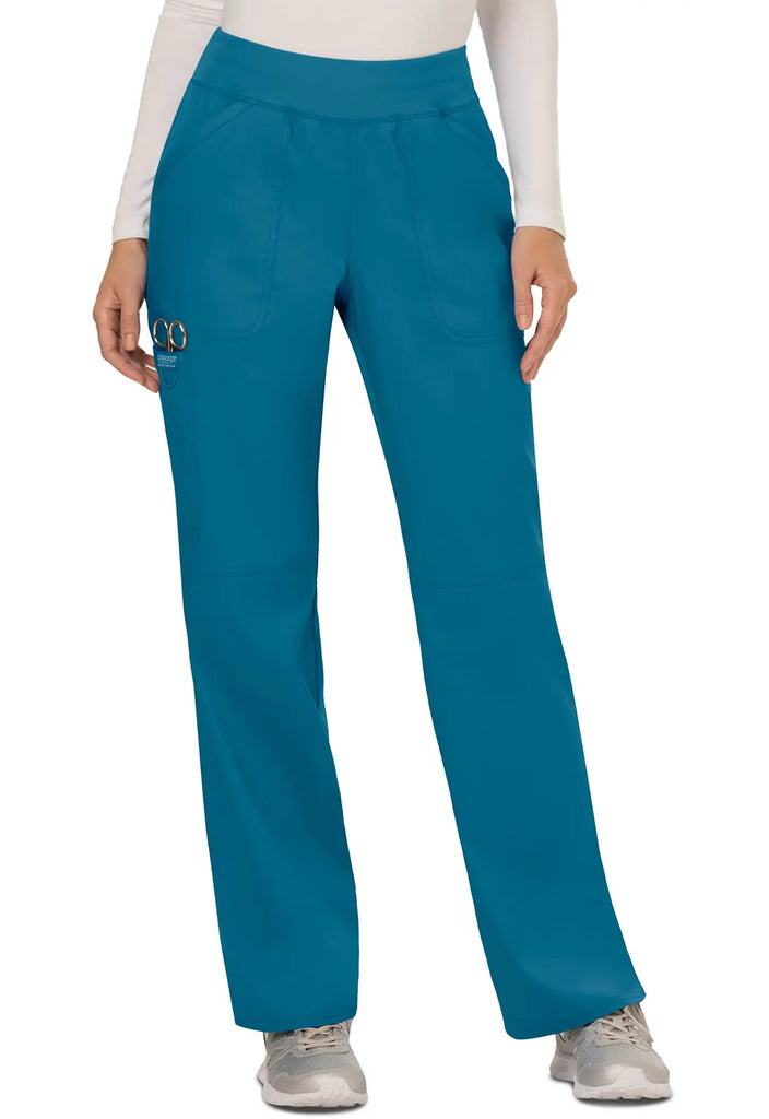 Cherokee Scrubs Women's Mid Rise Straight Leg Pull-on Pant Caribbean Blue | scrub-supply.com