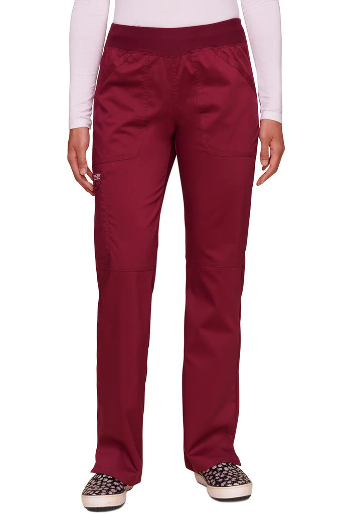 Cherokee Scrubs Mid Rise Straight Leg Pull-on Pant Wine | scrub-supply.com