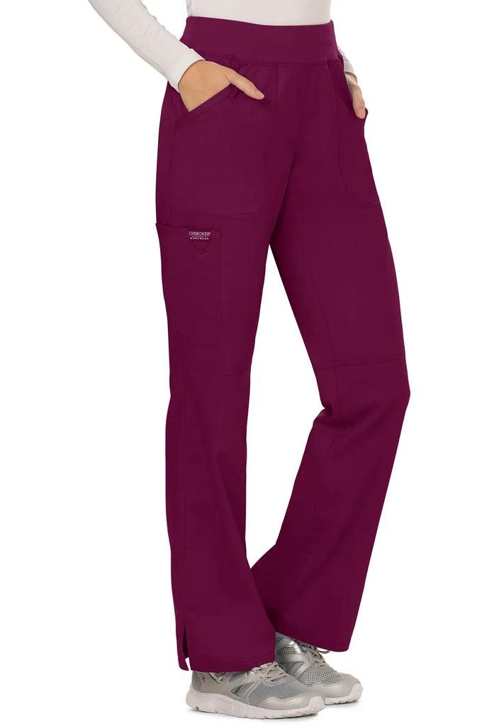 Cherokee Scrubs Women's Mid Rise Straight Leg Pull-on Pant Wine | scrub-supply.com