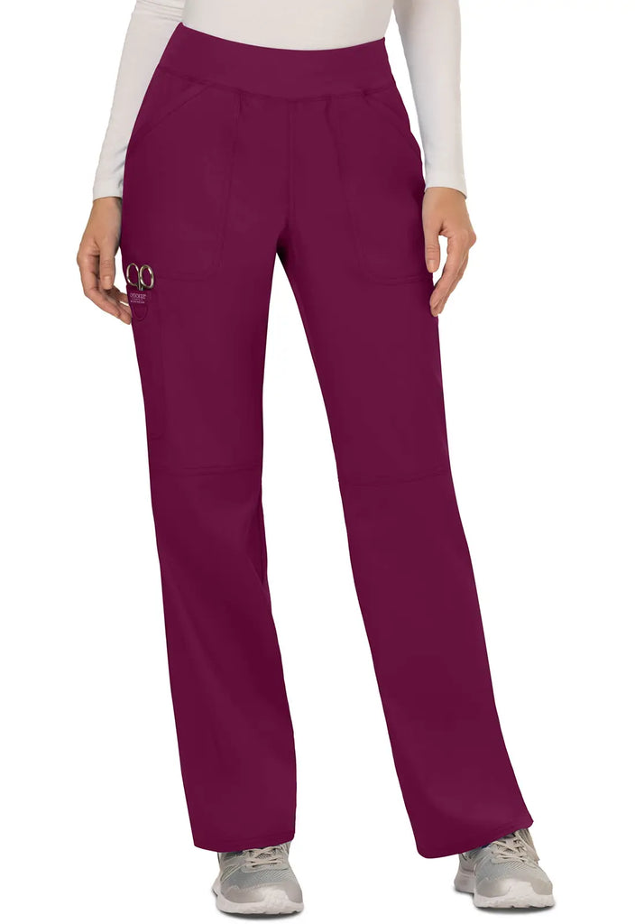 Cherokee Scrubs Women's Mid Rise Straight Leg Pull-on Pant Wine | scrub-supply.com