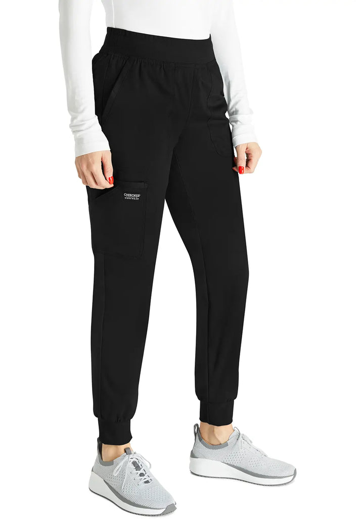 Cherokee Scrubs Women's Mid Rise Jogger Black | scrub-supply.com