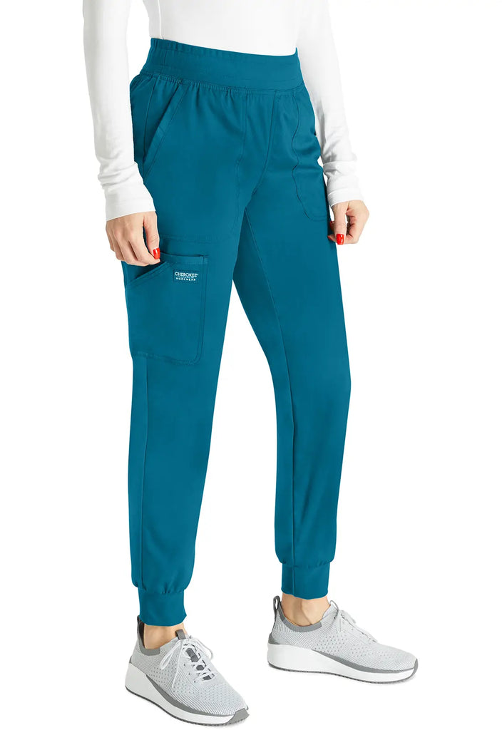 Cherokee Scrubs Women's Mid Rise Jogger Caribbean Blue | scrub-supply.com