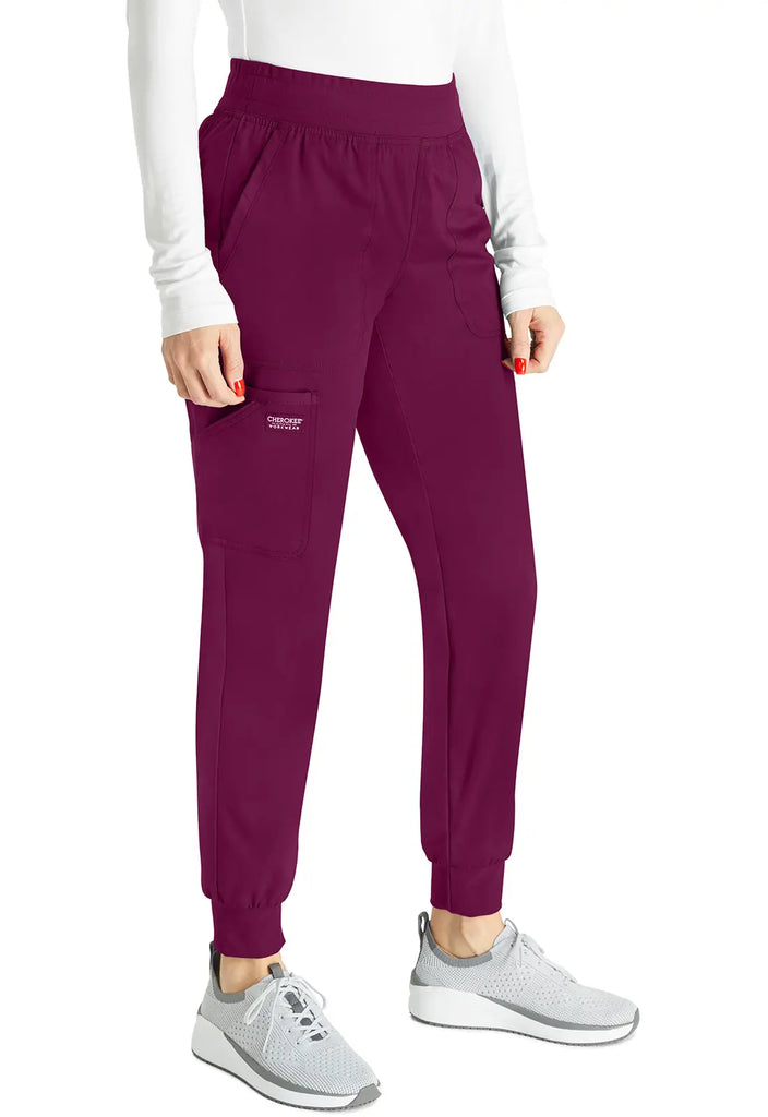 Cherokee Scrubs Women's Mid Rise Jogger Wine | scrub-supply.com