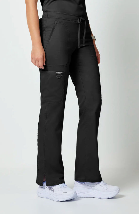 Cherokee Scrubs Women's Mid Rise Moderate Flare Leg Drawstring P Black | scrub-supply.com