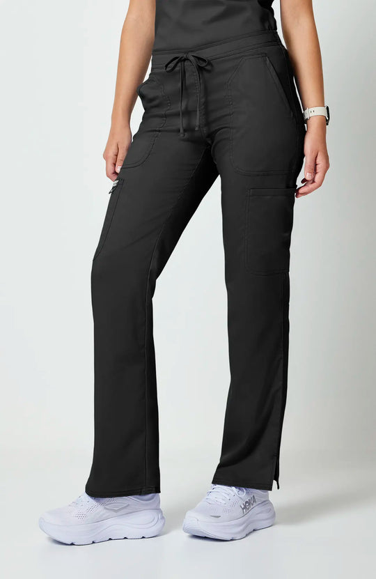 Cherokee Scrubs Women's Mid Rise Moderate Flare Leg Drawstring P Black | scrub-supply.com