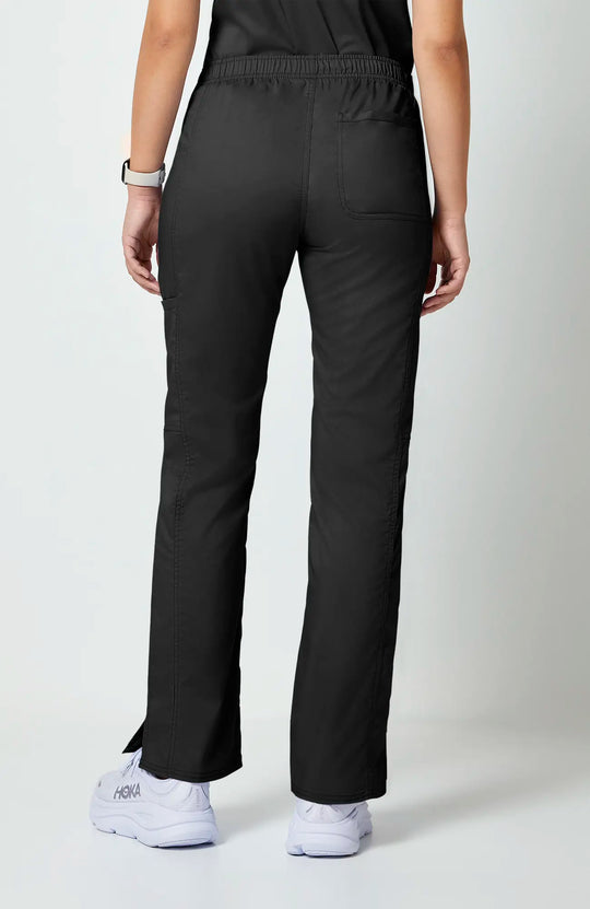 Cherokee Scrubs Women's Mid Rise Moderate Flare Leg Drawstring P Black | scrub-supply.com