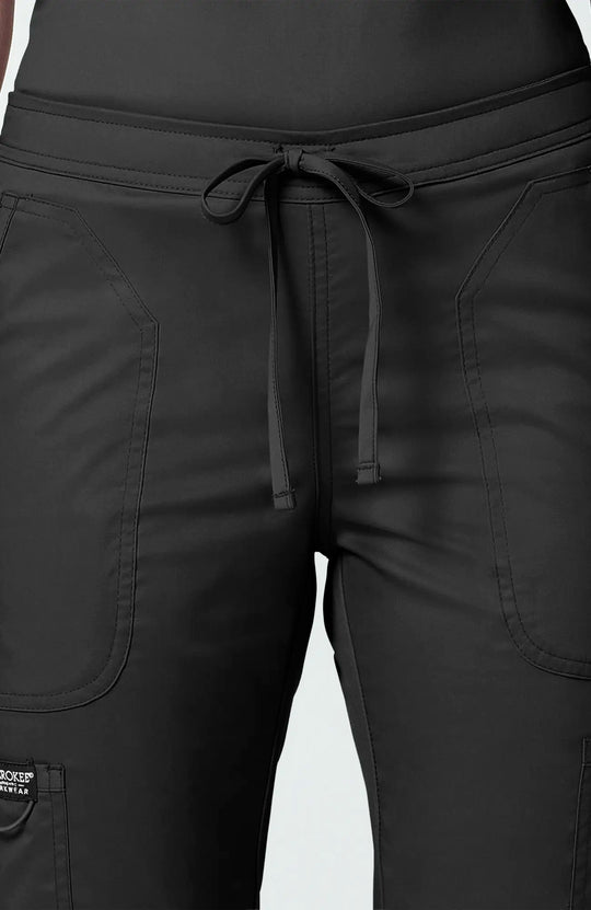 Cherokee Scrubs Women's Mid Rise Moderate Flare Leg Drawstring P Black | scrub-supply.com