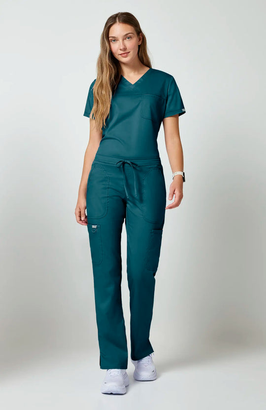 Cherokee Scrubs Women's Mid Rise Moderate Flare Leg Drawstring P Caribbean Blue | scrub-supply.com