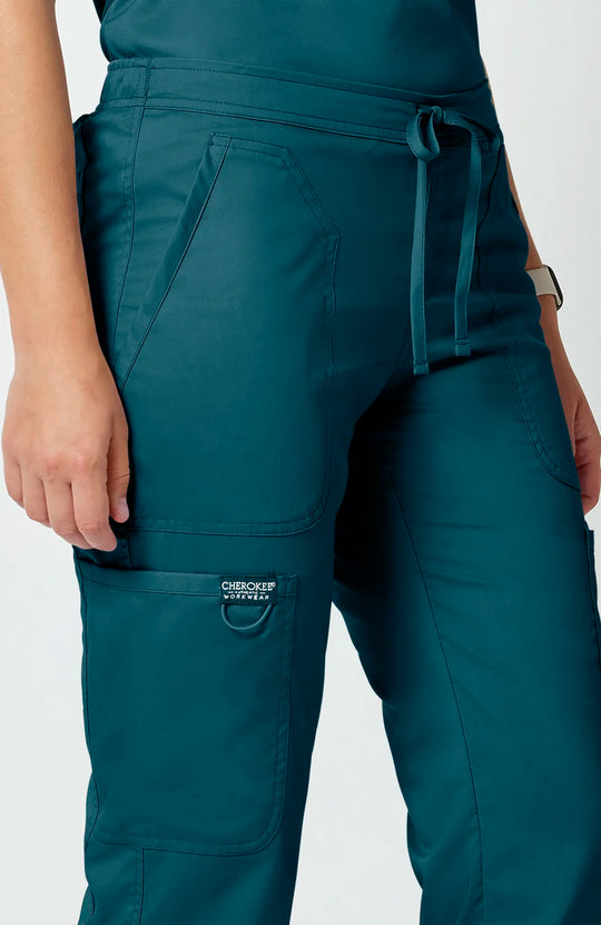 Cherokee Scrubs Women's Mid Rise Moderate Flare Leg Drawstring P Caribbean Blue | scrub-supply.com