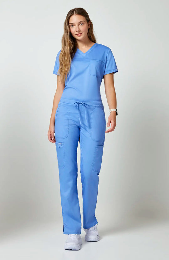 Cherokee Scrubs Women's Mid Rise Moderate Flare Leg Drawstring P Ceil Blue | scrub-supply.com
