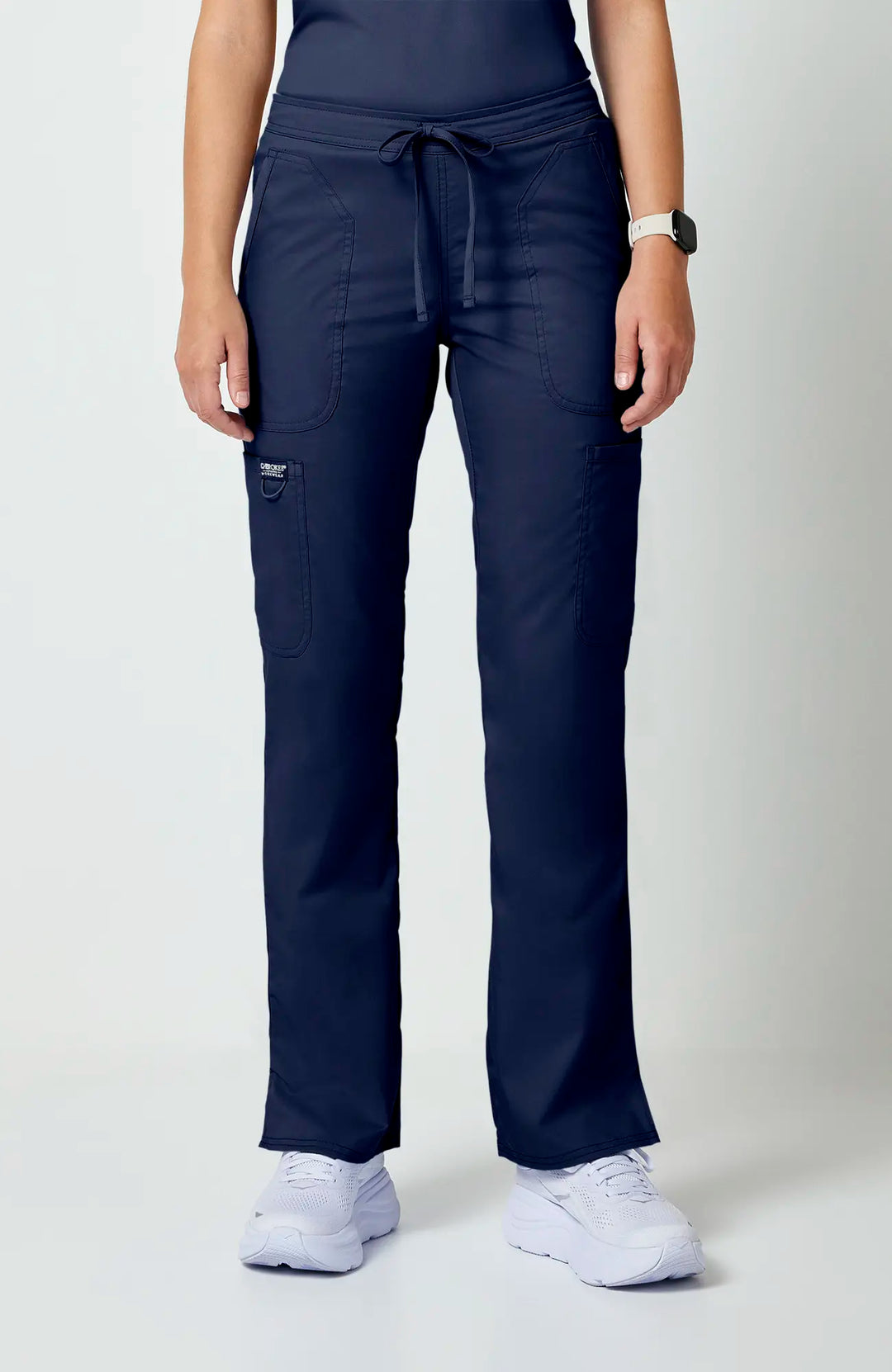 Cherokee Scrubs Women's Mid Rise Moderate Flare Leg Drawstring P Navy | scrub-supply.com