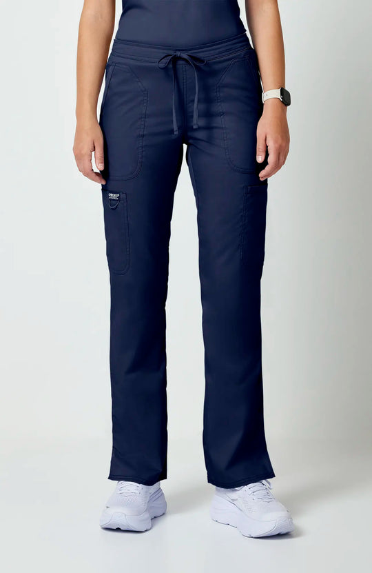 Cherokee Scrubs Women's Mid Rise Moderate Flare Leg Drawstring P Navy | scrub-supply.com