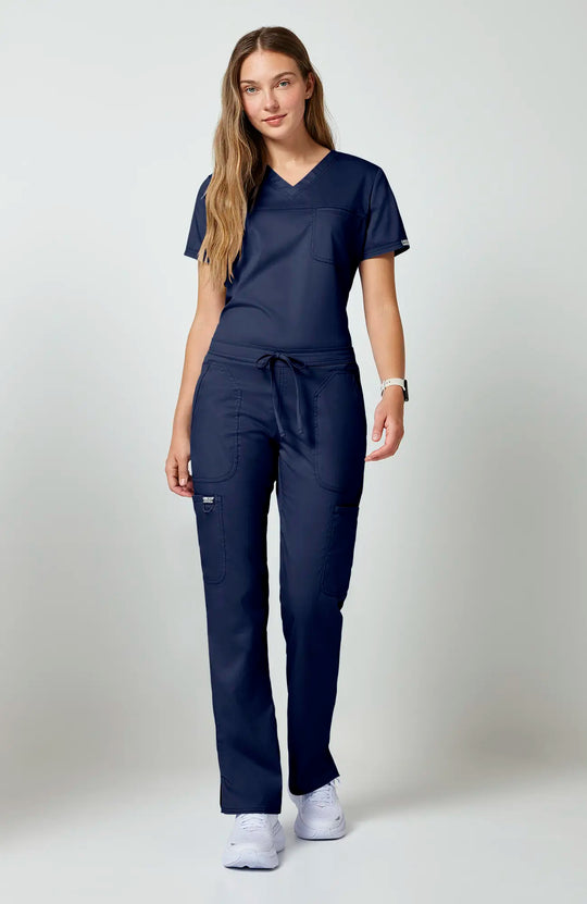 Cherokee Scrubs Women's Mid Rise Moderate Flare Leg Drawstring P Navy | scrub-supply.com