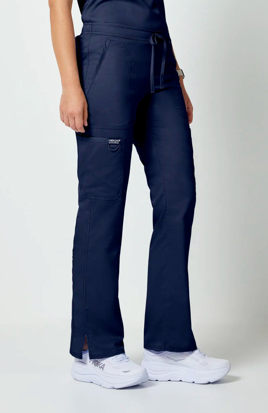 Cherokee Scrubs Women's Mid Rise Moderate Flare Leg Drawstring P Navy | scrub-supply.com