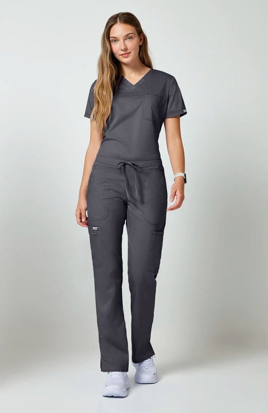 Cherokee Scrubs Women's Mid Rise Moderate Flare Leg Drawstring P Pewter | scrub-supply.com