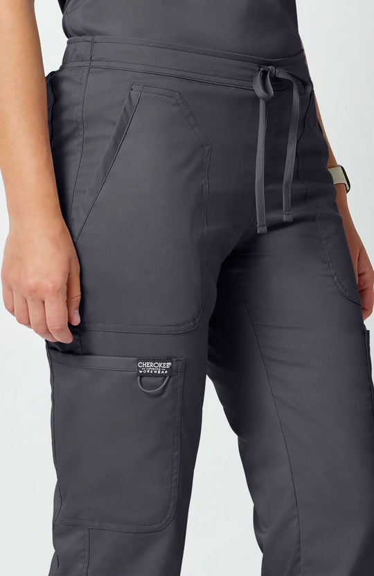 Cherokee Scrubs Women's Mid Rise Moderate Flare Leg Drawstring P Pewter | scrub-supply.com