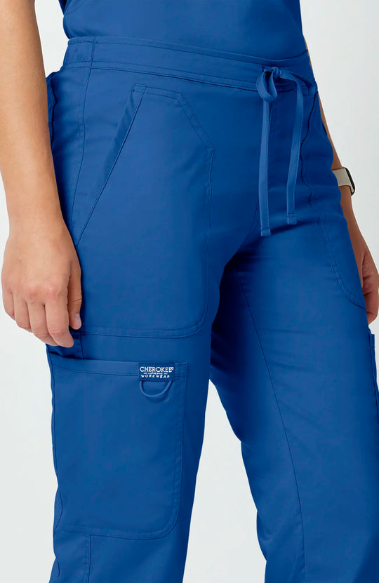 Cherokee Scrubs Women's Mid Rise Moderate Flare Leg Drawstring P Royal Blue | scrub-supply.com