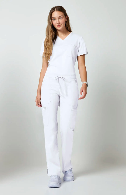 Cherokee Scrubs Women's Mid Rise Moderate Flare Leg Drawstring P White | scrub-supply.com