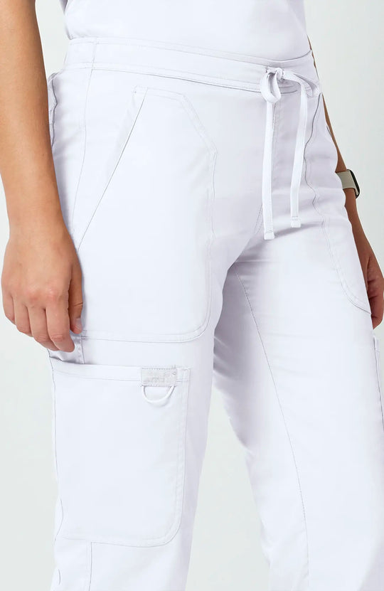 Cherokee Scrubs Women's Mid Rise Moderate Flare Leg Drawstring P White | scrub-supply.com