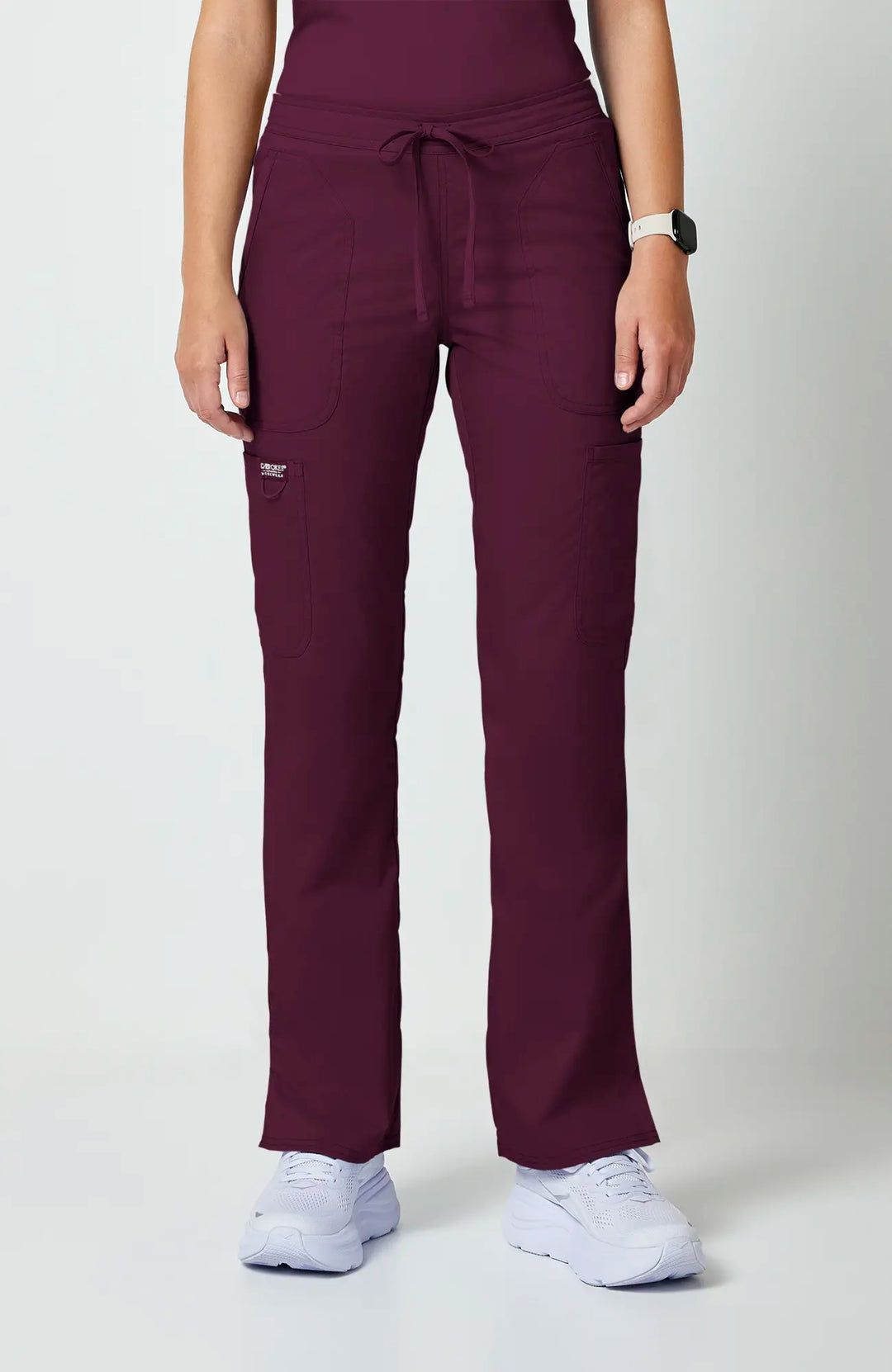Cherokee Scrubs Women's Mid Rise Moderate Flare Leg Drawstring P Wine | scrub-supply.com