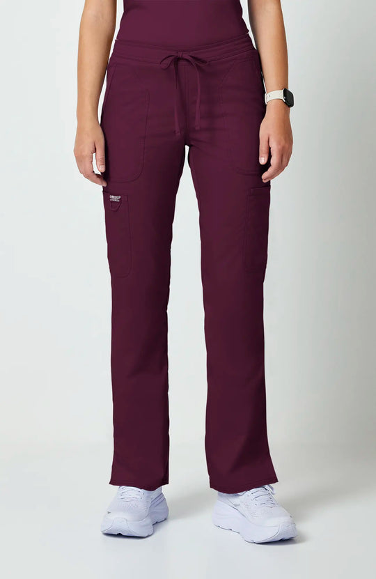 Cherokee Scrubs Women's Mid Rise Moderate Flare Leg Drawstring P Wine | scrub-supply.com