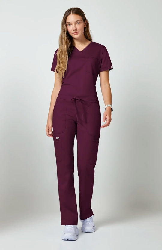 Cherokee Scrubs Women's Mid Rise Moderate Flare Leg Drawstring P Wine | scrub-supply.com