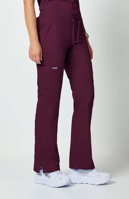 Cherokee Scrubs Women's Mid Rise Moderate Flare Leg Drawstring P Wine | scrub-supply.com