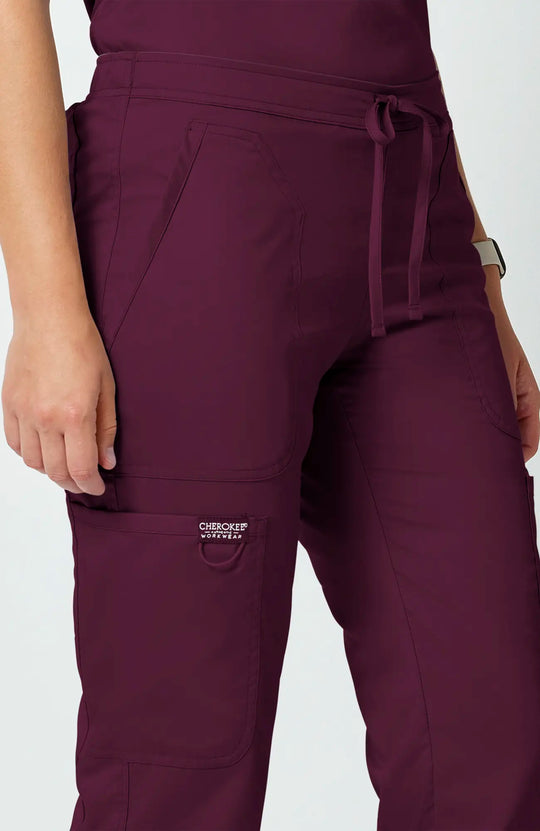 Cherokee Scrubs Women's Mid Rise Moderate Flare Leg Drawstring P Wine | scrub-supply.com