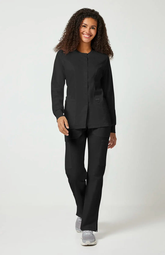 Cherokee Scrubs Women's Snap Front Warm-up Jacket Black | scrub-supply.com