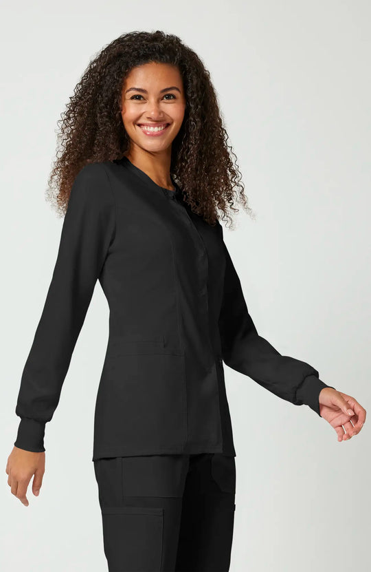 Cherokee Scrubs Women's Snap Front Warm-up Jacket Black | scrub-supply.com