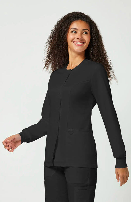 Cherokee Scrubs Women's Snap Front Warm-up Jacket Black | scrub-supply.com